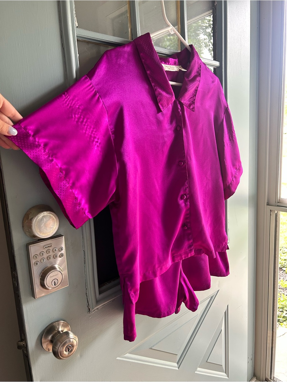 Vintage Victoria's Secret Gold Label Satin Pajama Set Polka Dot Vivid Magenta S - Picture 2 of 9